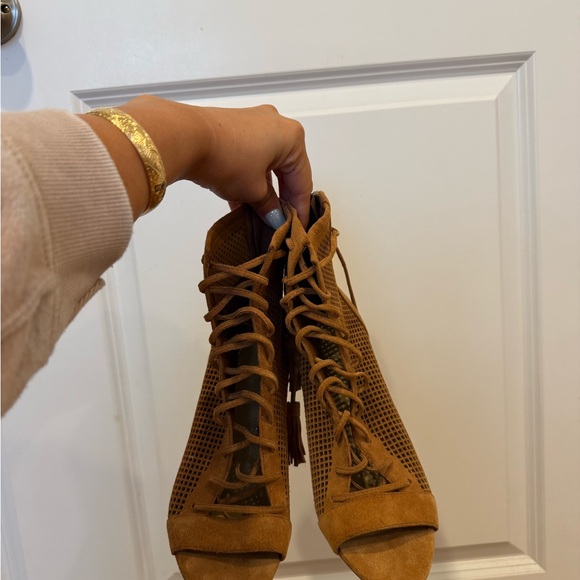 Marc Fisher Brown Lace-Up Peep-Toe Boots - Picture 3 of 5